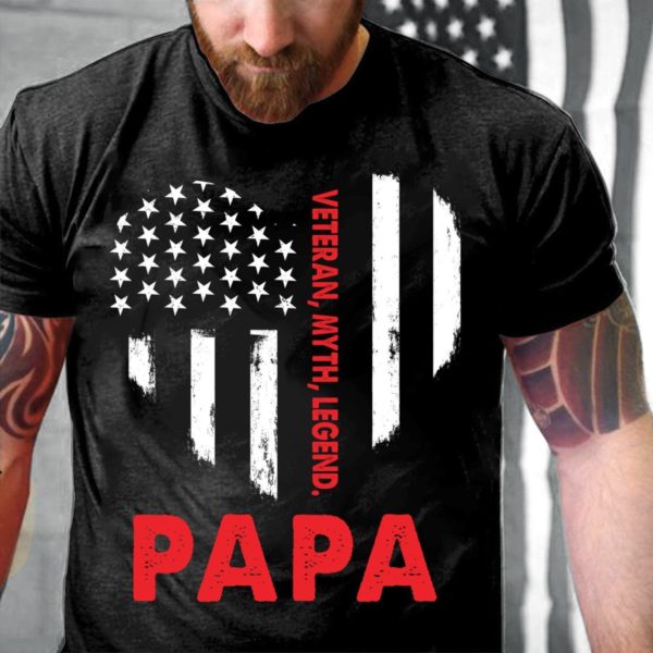 veteran veteran myth legend papa heart usa flag t-shirt