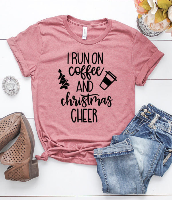 i run on coffee and christmas cheer t-shirt
