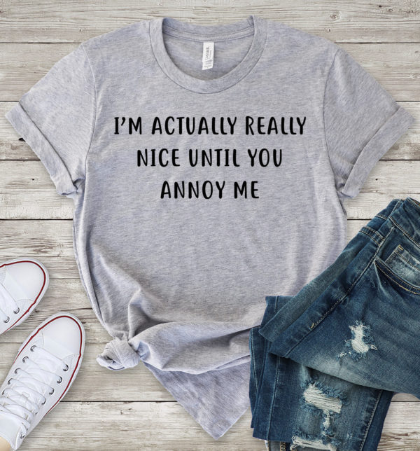 i'm actually really nice until you annoy me t-shirt
