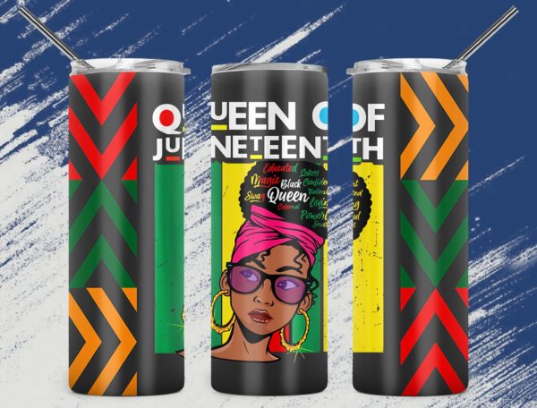 queen of juneteenth independence skinny tumbler