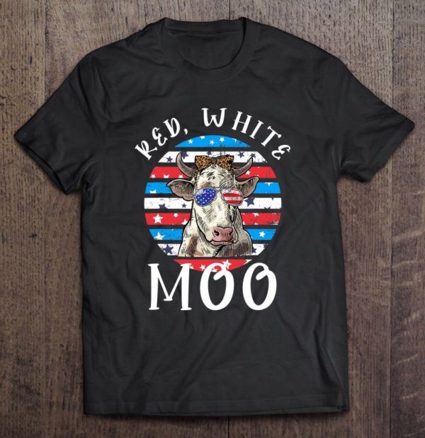 red white moo cute american cow farmer 4th of july leopard t-shirt
