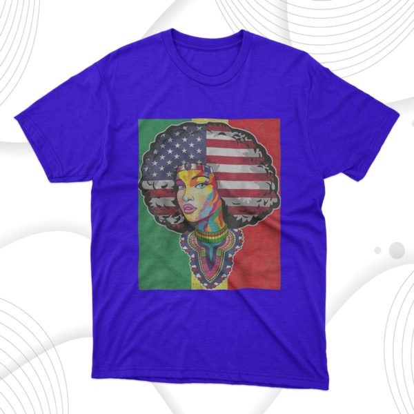 black melanin queen american flag african american freedom t-shirt