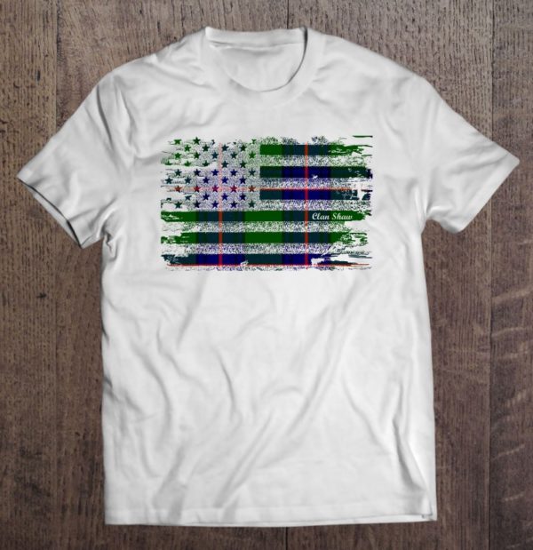 clan shaw american flag scottish tartan t-shirt