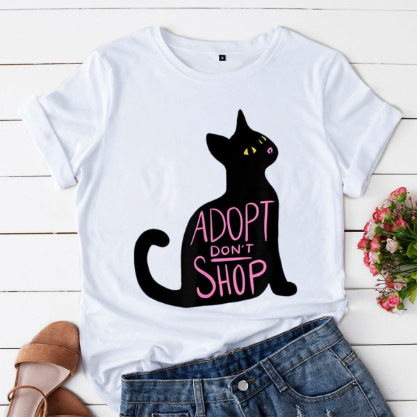 adopt don't shop black cat adoption t-shirt