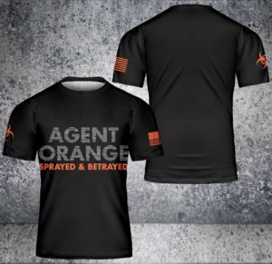 agent orange sprayed & betrayed all over print t-shirt