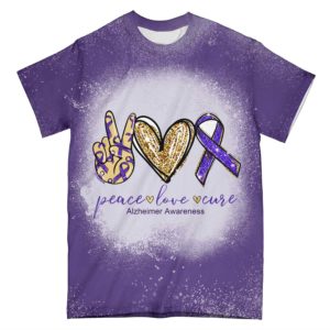 alzheimer awareness peace love cure all over t-shirt