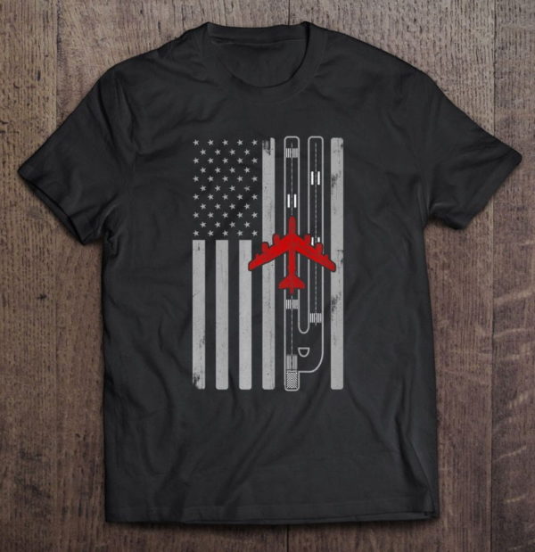 b-52 stratofortress bomber airplane american flag runway b52 premium t-shirt