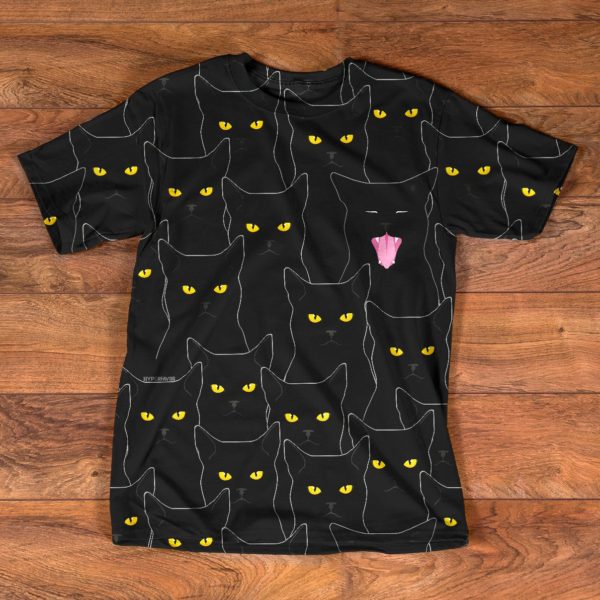 black cat pattern all over t-shirt
