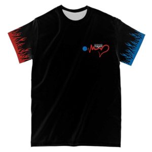 bowling love full printed t-shirt, red and blue flame pattern bowling