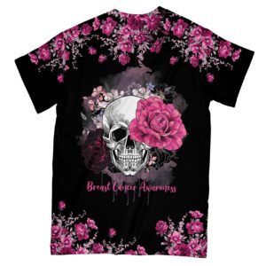 breast cancer skull all over print t-shirt, floral skull t-shirt design