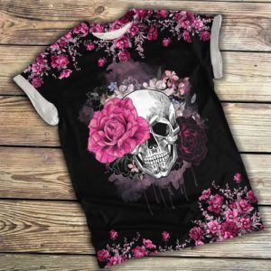 breast cancer skull all over print t-shirt, floral skull t-shirt design