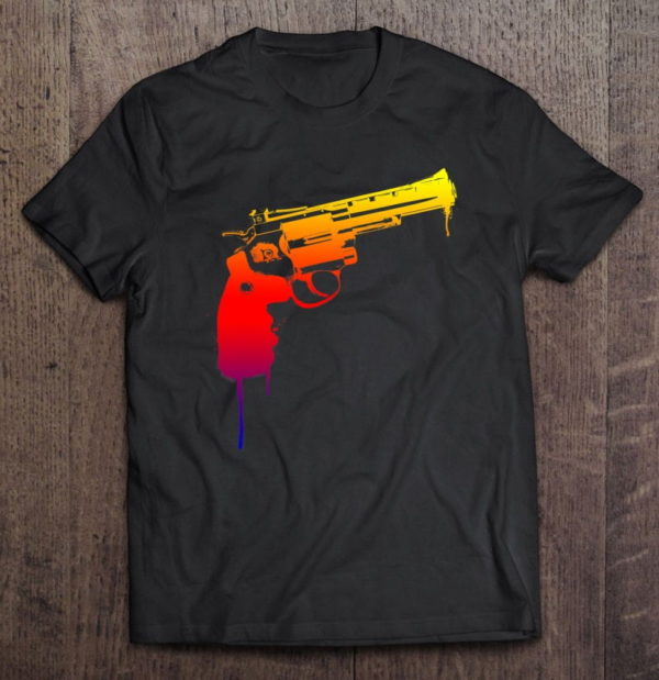 cool rainbow cowboy revolver pro gun peace dripping paint t-shirt