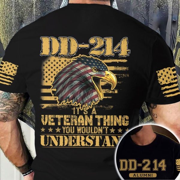 dd-214 alumni all over print t-shirt, american flag veteran t-shirt