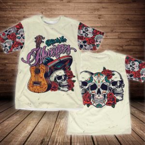 dia de los muertos skull rose all over print t-shirt, skull and rose pattern day of the dead shirt