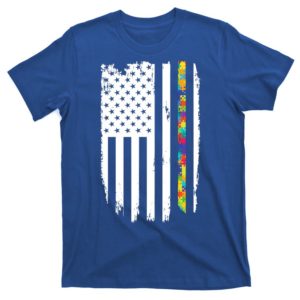 distress thin puzzle line autism awareness tribute flag t-shirt