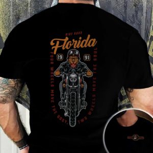 dog biker, dog ridding motorcycle all over print t-shirt