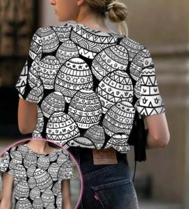 doodle black and white easter eggs full printed t-shirt