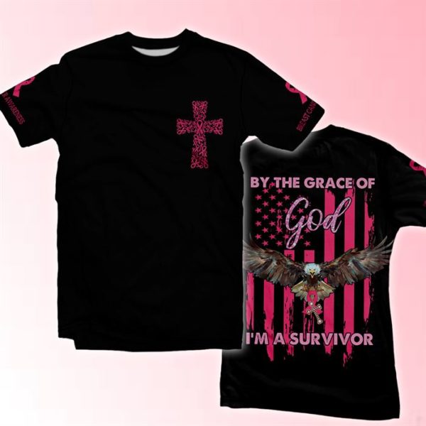 eagles by the grace of god i'm a survivor breast cancer awareness all over print t-shirt