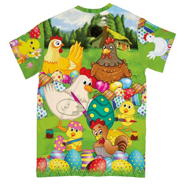 farm chicken easter eggs all over print t-shirt, colorful easter