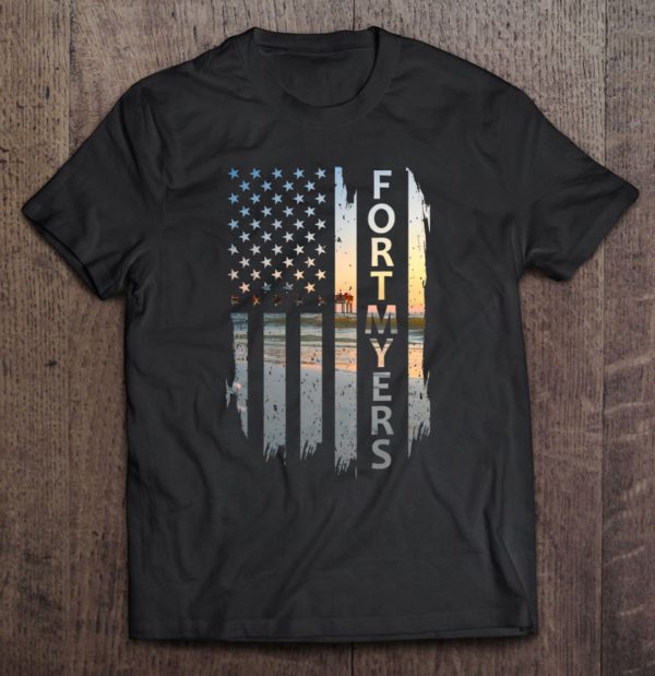 fort myers florida summer sunset american flag patriotic t-shirt