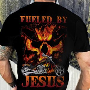 fueled by jesus fire skull cross motorcycle all over print t-shirt