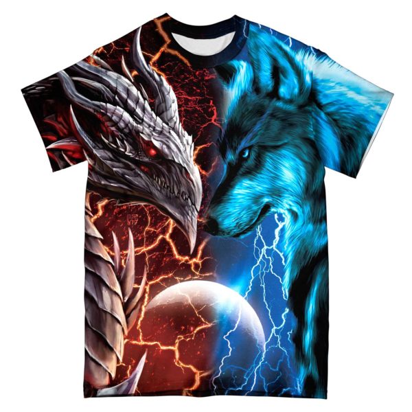 heart of a wolf soul of a dragon all over t-shirt