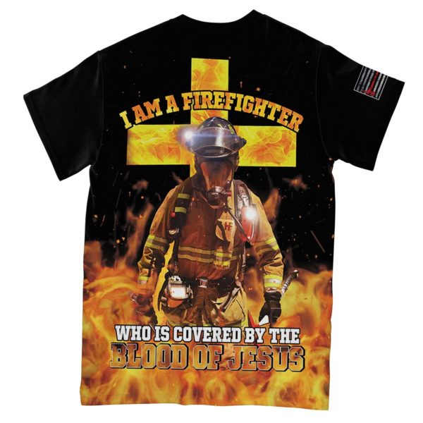 i am a firefighter all over print t-shirt, flame pattern firefighter shirt