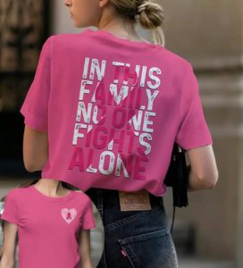 in this family no one fights alone all over print t-shirt, pink ribbon breast cancer awareness
