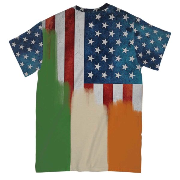 irish celtic cross american aop t-shirt, green shamrock shirt with american flag