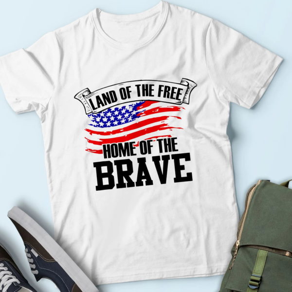 land of the free home of the brave us flag, july 4 gift ideas t-shirt