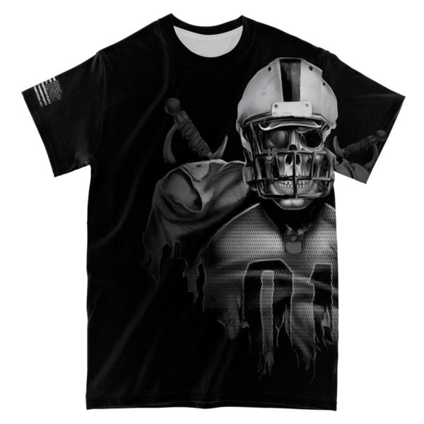 lineman all over print t-shirt, black skull football t-shirt