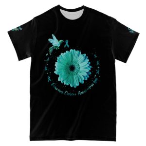 live love cure ovarian cancer awareness all over t-shirt, blue daisy shirt