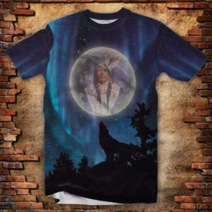 native american moon wolf all over print t-shirt, aurora tribal native indian t shirt