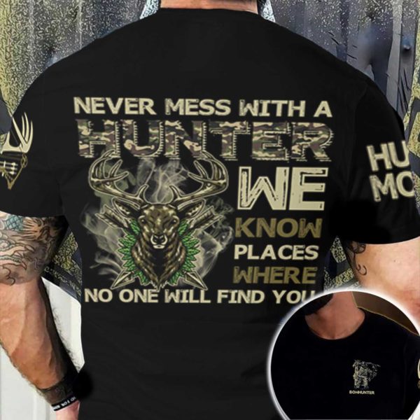 never mess with a hunter aop t-shirt, cool gift for hunters
