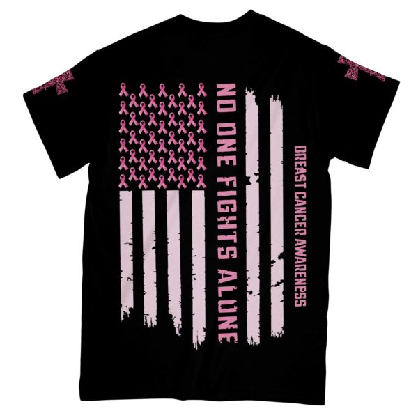 no one fights alone american flag breast cancer awareness all over print t-shirt