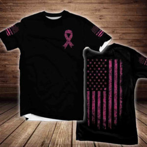pink ribbon distressed flag breast cancer awareness all over print t-shirt