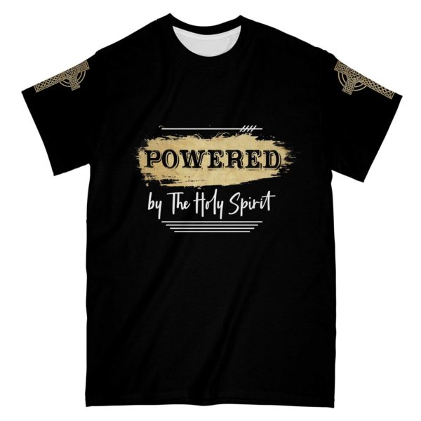 powered by the holy spirit all over t-shirt, jesus t-shirt