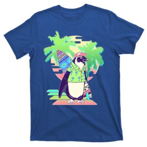 retro 80's tropical surfer penguin t-shirt