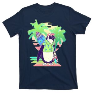 retro 80's tropical surfer penguin t-shirt