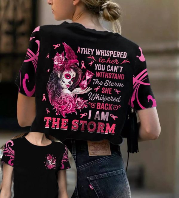 sugar skull breast cancer warrior i am the storm aop t-shirt