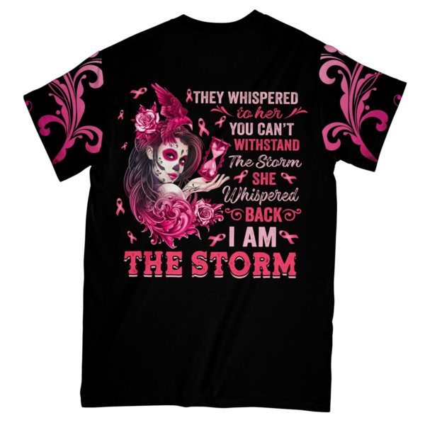 sugar skull breast cancer warrior i am the storm aop t-shirt