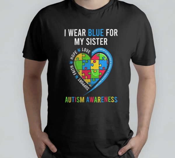 autism sister siblings shirts autism awareness heart puzzle t-shirt