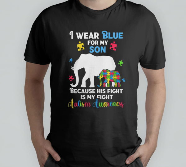 autism son mom & dad shirts puzzle autistic elephants t-shirt