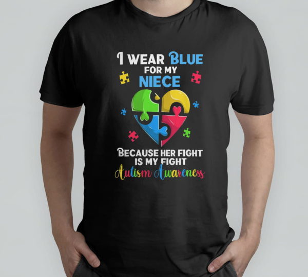 i wear blue for my niece autistic heart puzzles t-shirt