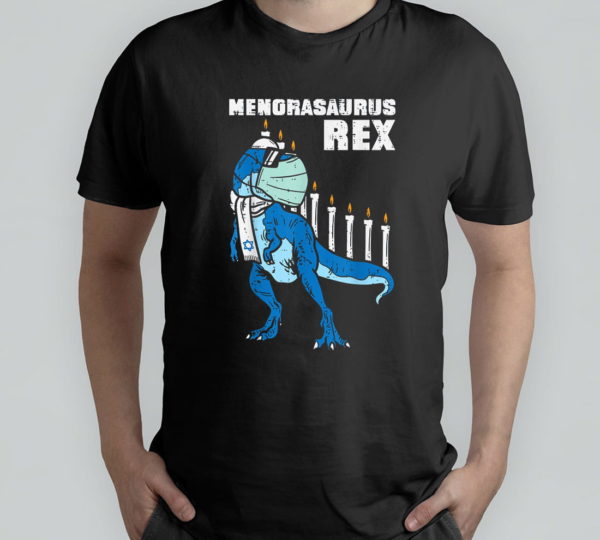 menorasaurus rex menorah trex mask t-shirt
