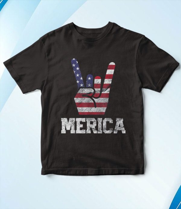 merica rock sign 4th of july vintage american flag t-shirt