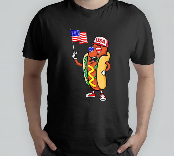 patriotic hot dog american flag usa funny 4th of july t-shirt