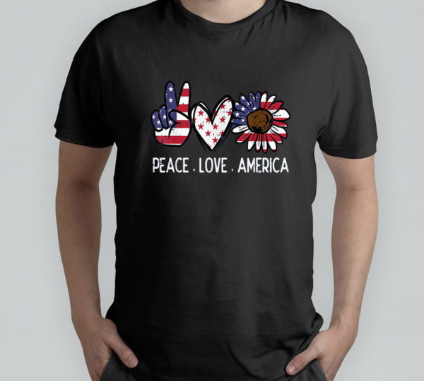 peace love america us flag 4th of july patriot t-shirt