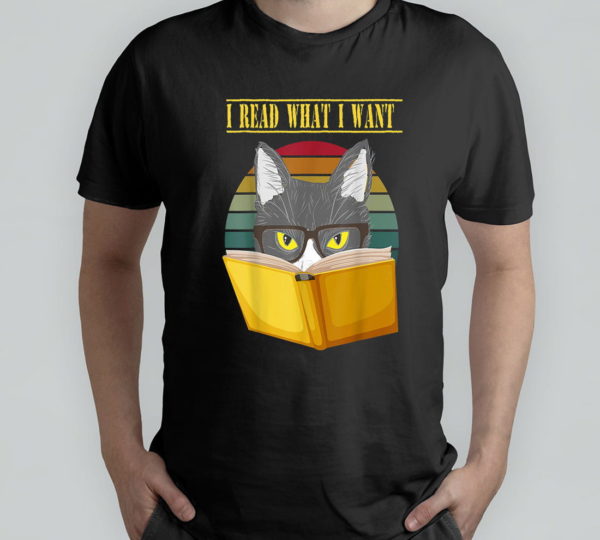 vintage i read what i want funny cat reading a book t-shirt