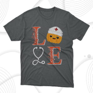 cute love nurse halloween pumpkin fall nurses costume t-shirt